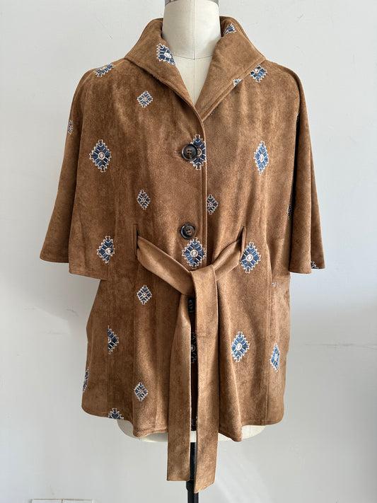 EMBROIDERED FAUX SUEDE CAPE JACKET STYLE 1128520
