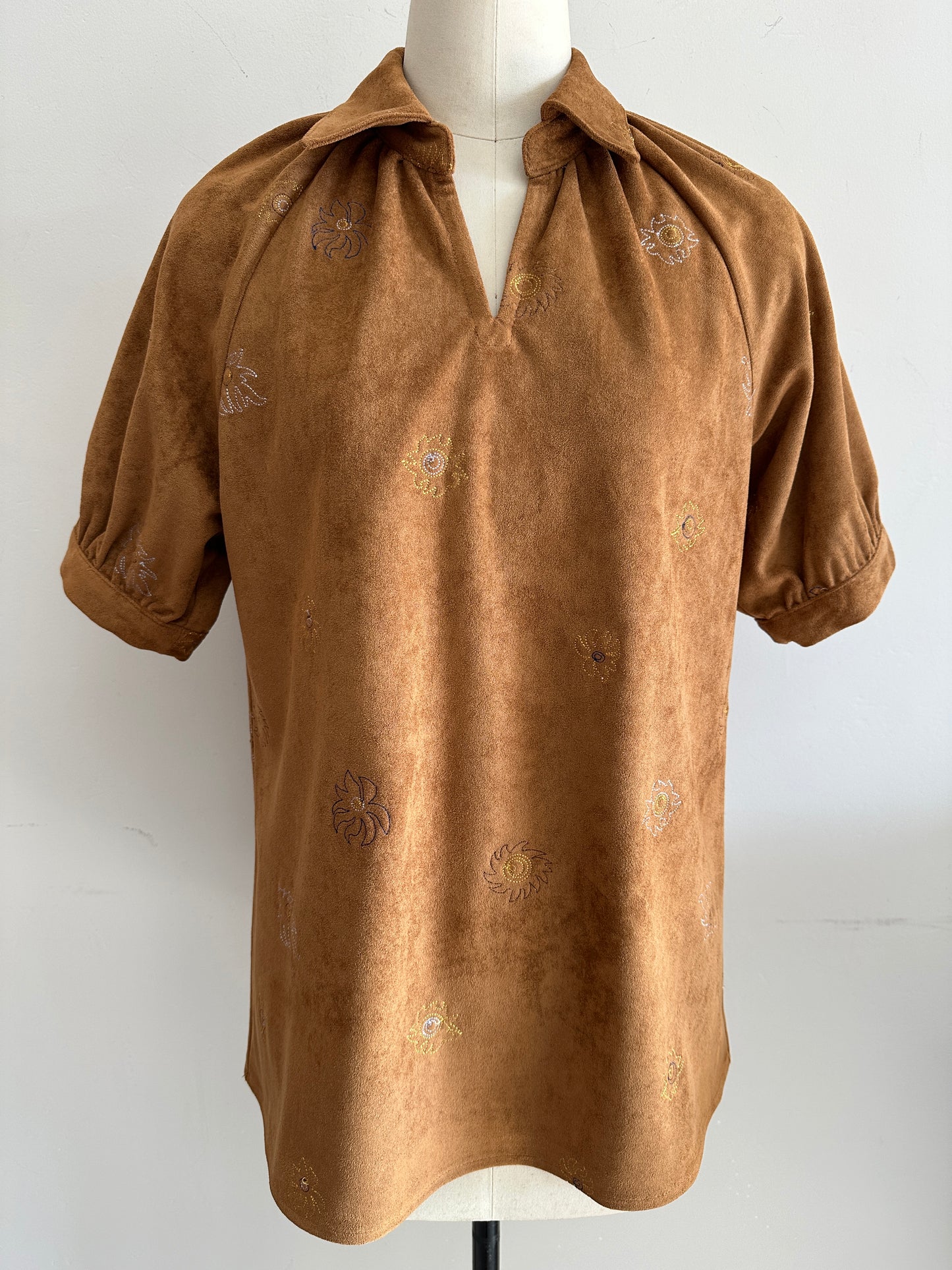 EMBROIDERED FAUX SUEDE BLOUSE STYLE 474126