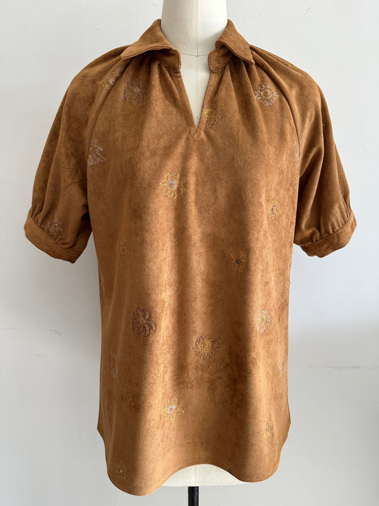 EMBROIDERED FAUX SUEDE BLOUSE STYLE 474126