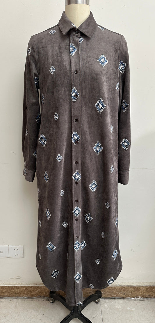 EMBROIDERED FAUX SUEDE DRESS STYLE 767520